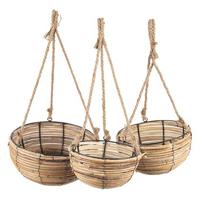 Clayre & Eef Plantenhanger Set van 3 Bruin Rotan Rond Hangpot - thumbnail