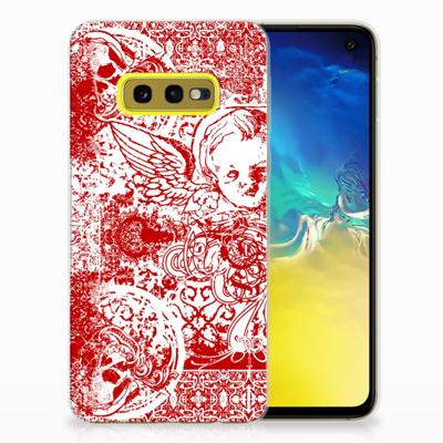 Silicone Back Case Samsung Galaxy S10e Angel Skull Rood