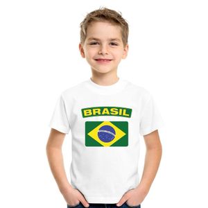 T-shirt met Braziliaanse vlag wit kinderen