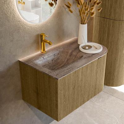 Badmeubel Mondiaz Kurve-Dlux | 75 cm | Meubelkleur Dusk | Wastafelkleur Oza | Solid surface | Wasbak linker zijde spoelbak | 1 kraangat