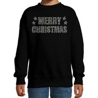 Glitter foute kersttrui zwart Merry Christmas glitter steentjes voor kinderen - Glitter kerst outfit