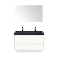 Dante Badmeubelset 100 cm - Wit Hoogglans - Wastafel Hardsteen Wit Lucca 2 kraangaten - met Spiegel