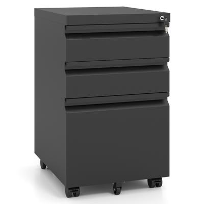 Een Kleine Kast Op Wieltjes Een Archiefkast Met Drie Afsluitbare Laden Een Verrijdbare Metalen Kast Met Vijf Wieltjes-Zwart