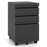 Een Kleine Kast Op Wieltjes Een Archiefkast Met Drie Afsluitbare Laden Een Verrijdbare Metalen Kast Met Vijf Wieltjes-Zwart