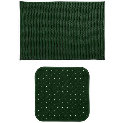 MSV Douche anti-slip mat en droogloop mat - Sevilla badkamer set - rubber/microvezel - donkergroen