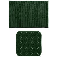 MSV Douche anti-slip mat en droogloop mat - Sevilla badkamer set - rubber/microvezel - donkergroen