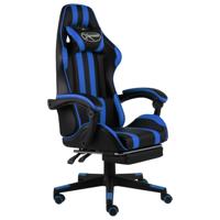 Racestoel met voetensteun kunstleer zwart en blauw