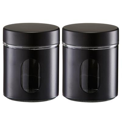 Zeller Voorraadpot/blik met venster - 2x - zwart - 600 ml - glas/metaal