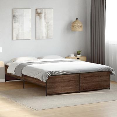 Bedframe bewerkt hout metaal bruin eikenkleur 160x200 cm