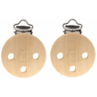 2x stuks houten speenkoord/wagenspanner clip naturel 35 mm