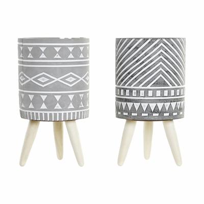 DKD Home Decor Grijs Cement Wit Pijnboom Boho (14,3 x 14,3 x 26,2 cm) (2 Stuks)