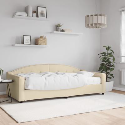 Slaapbank met matras 90x200 cm stof crèmekleurig