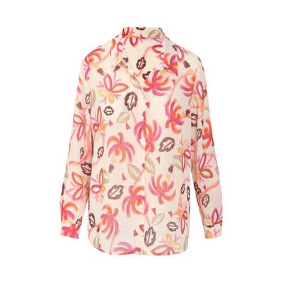 Cassis blouse met bladprint roze/oranje/geel/ecru/bruin Cassis blouse met bladprint roze/oranje/geel/ecru/bruin