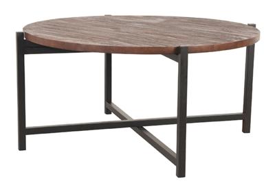 LABEL51 Ronde Salontafel 'Dox' Mangohout en zwart metaal, 70cm