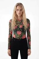 Gebloemde body - BLACK - L