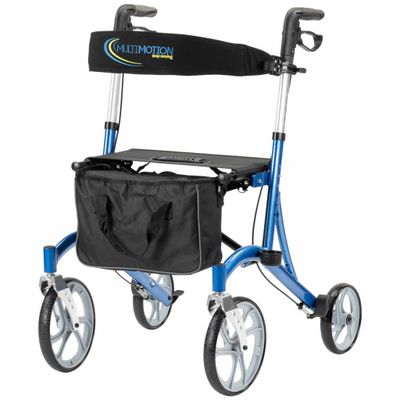 Lichtgewicht Rollator Cruiser | Blauw | Grote voor wielen | Met rugband, tas en stokhouder | MultiMotion | Aluminium