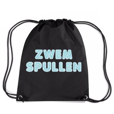Zwemspullen rugzakje - zwart - nylon zwemtas - met rijgkoord - zwemles - sport