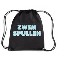 Zwemspullen rugzakje - zwart - nylon zwemtas - met rijgkoord - zwemles - sport