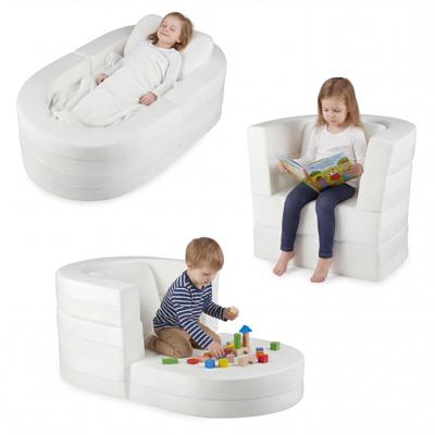 3-In-1 Slaapbank voor Kinderen Alles-in-Eén Opvouwbaar Bed voor Peuters met Wasbare Hoezen met Ritssluiting Schuimvulling Wit