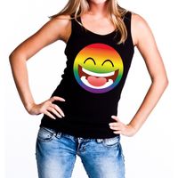 emoticon/emoji regenboog gay pride tanktop zwart dames