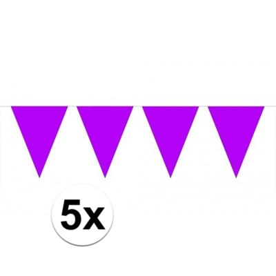 Party Vlaggenlijn puntvlaggetjes - 5x - kunststof - paars - 10 meter - Slinger - versiering