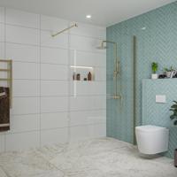 Fortifura Galeria inloopdouche - 140x200cm - helder glas - wandarm - Geborsteld Messing PVD (Goud) SW797916/SW797910