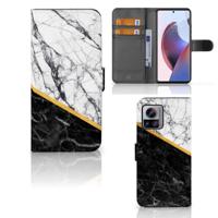 Motorola Edge 30 Ultra | Bookcase | Marmer Wit Zwart - Origineel Cadeau Man