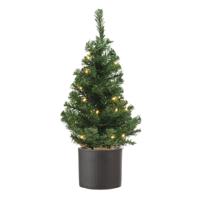 Bellatio Decorations kunstkerstboom - 75 cm - 35 warm witte LED - in donkergrijze bloempot