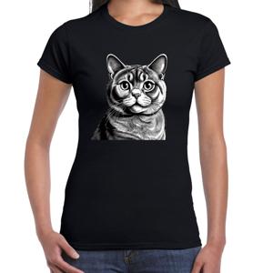 Cadeau/verkleed T-shirt dames - zwart - Britse Korthaar kat/poes - kattenliefhebber