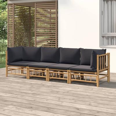 4-delige Loungeset met kussens bamboe donkergrijs