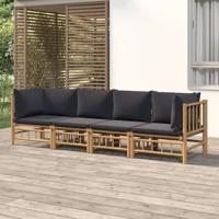 4-delige Loungeset met kussens bamboe donkergrijs