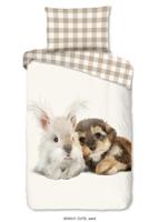 Good Morning Dekbedovertrek "hond en konijn" - Zand - (140x200 cm) - Katoen Flanel