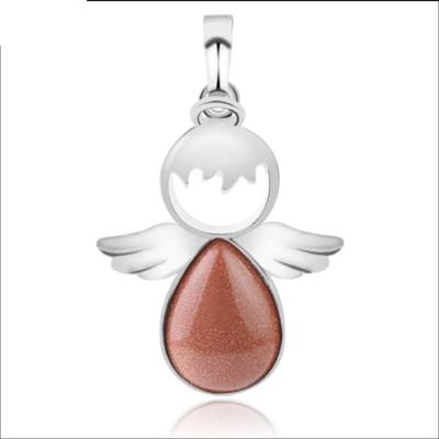 Vrouwen engel vleugels Hangers natuurlijke kristallen stenen kettingen (bruin zand)