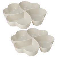 Snackschaal / serveerschaal bloem - 2x - met vakverdeling - wit - kunststof - D32 cm - Serveerschale