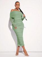 Apricot Off Shoulder Ruched Mesh Bodycon Prom Party Dress Mint Green / S