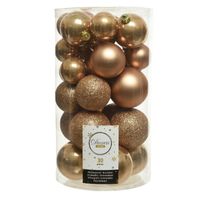 30x Camel bruine kerstballen 4 - 5 - 6 cm kunststof mat/glans/glans/glitter - thumbnail