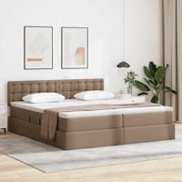 Opbergbed met LED met matras Cappuccino 180 x 200 cm Nep Leer