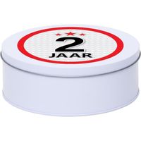 Cadeau/kado wit rond blik 2 jaar 18 cm