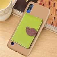 Litchi patroon kaart tas portemonnee beugel + TPU telefoon geval met kaartsleuf portemonnee beugel functie voor Galaxy A10 (groen)