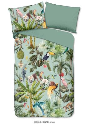 Descanso Dekbedovertrek "dieren in de jungle" - Groen - (140x200 cm) - Biologisch Katoen satijn