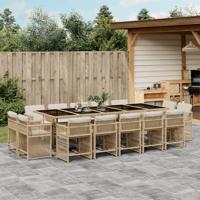 15-delige Tuinset met kussens poly rattan beige