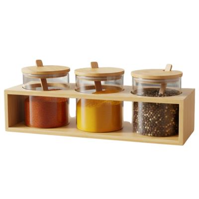 Item Int. Kruidenpotjes set - 3x - borosilicaatglas - incl. lepeltjes - bamboe tray