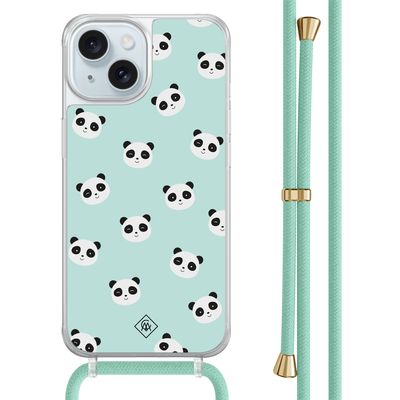 iPhone 15 hoesje met mint koord - Panda print iPhone 15 hoesje met mint koord - Panda print