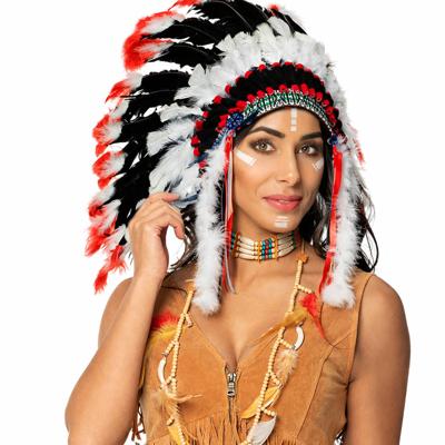 Indianen verkleed accessoires set - Veren tooi en kettingen - met ornamenten - volwassenen Indianen verkleed accessoires set - Veren tooi en kettingen - met ornamenten - volwassenen
