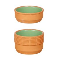 Set 12x tapas/creme brulee serveer schaaltjes terracotta/groen 12x4 cm - Snack en tapasschalen - thumbnail