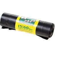 Vuilniszak komo 60l trekband rol à 15st zwart | 15 stuks