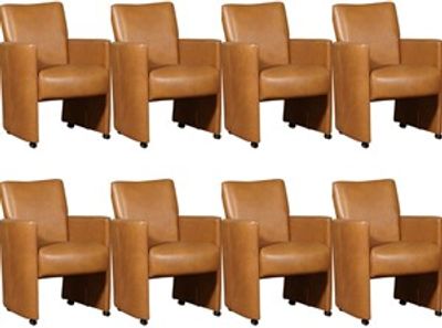 Set van 8 Cognac leren moderne eetkamerfauteuils Elegant - Granada leer Sahara (cognac leer)
