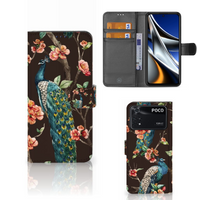 Xiaomi Poco X4 Pro 5G Telefoonhoesje met Pasjes Pauw met Bloemen
