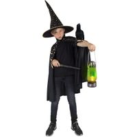 Funny Fashion Tovenaars verkleed cape/hoed - kinderen - zwart met sterren - Carnaval kostuum One size  -