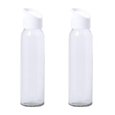 Glazen waterfles/drinkfles met schroefdop - 2x - transparant - 470 ml - Sportfles - Bidon